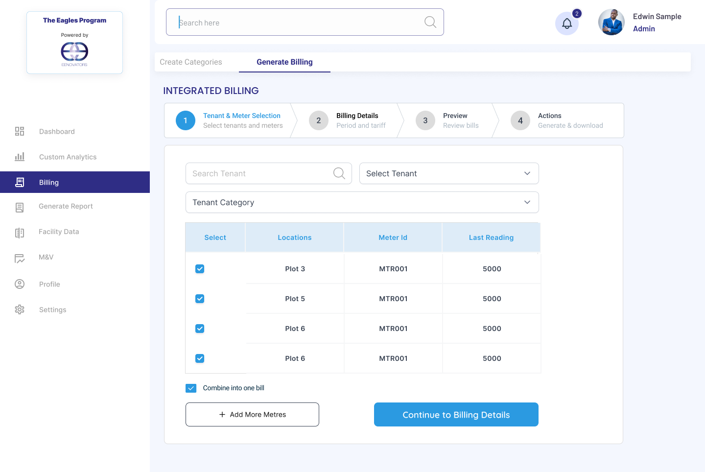 Integrated billing tenant selection